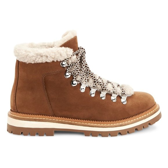 Aquatalia Shoes - Aquatalia Hadlee Suede-Shearling Hiking Boots